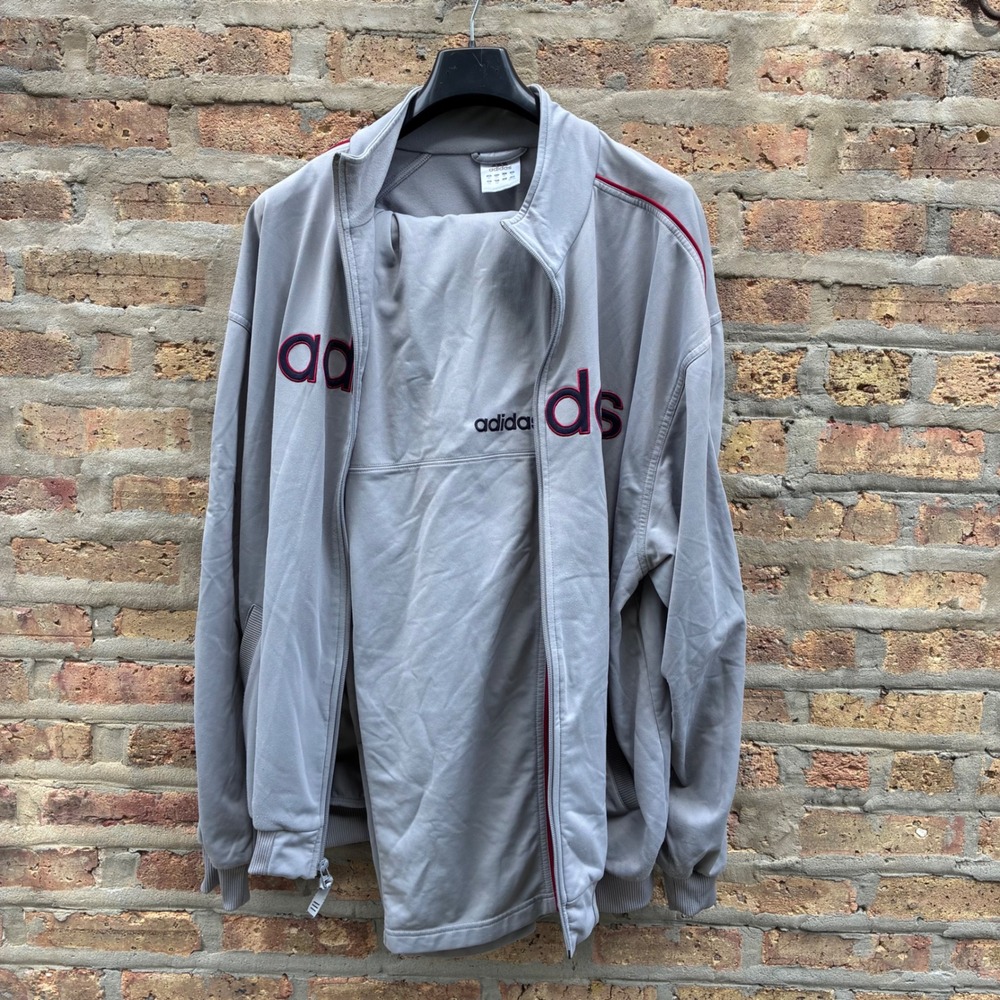 Vintage Adidas Track Suit Set Mens 2XL Grey Red 90s Full Zip Jacket Pants AO3001